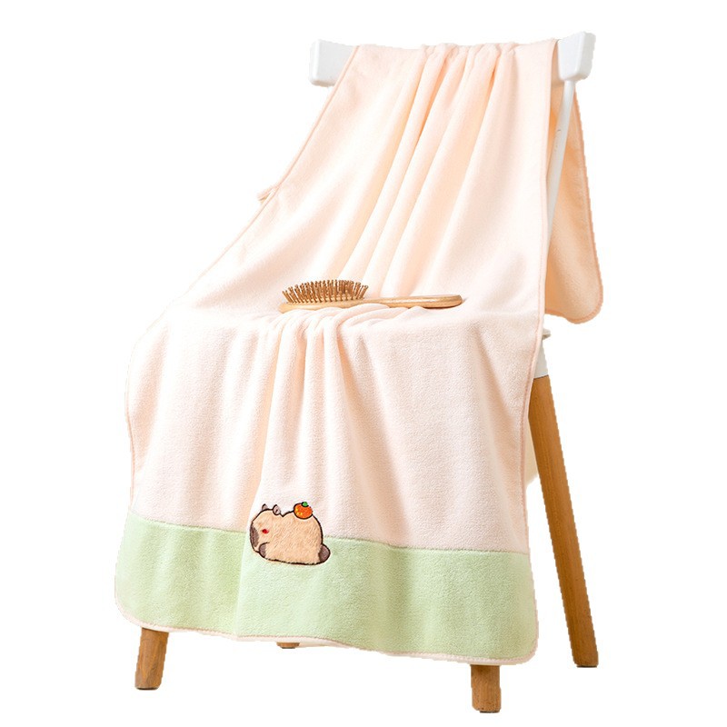 Customized New Spliced ​​Kapibala Coral Velvet Household Absorbent Quick-Drying Towel Bath Towel Set