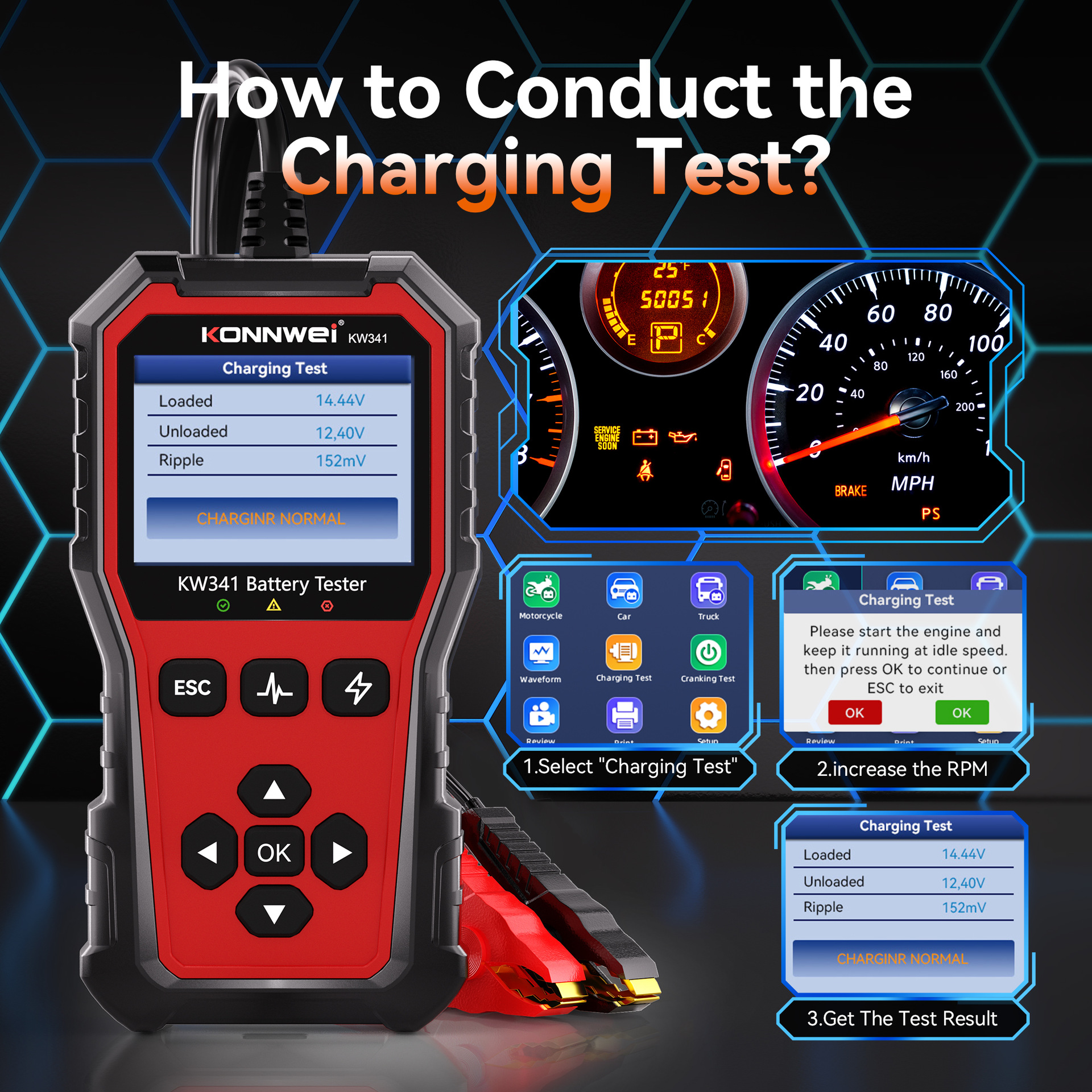 Kw341 Car 6V 12V 24V Battery Tester Amazon Aliexpress Temulazada Cross-Border Hot Sale