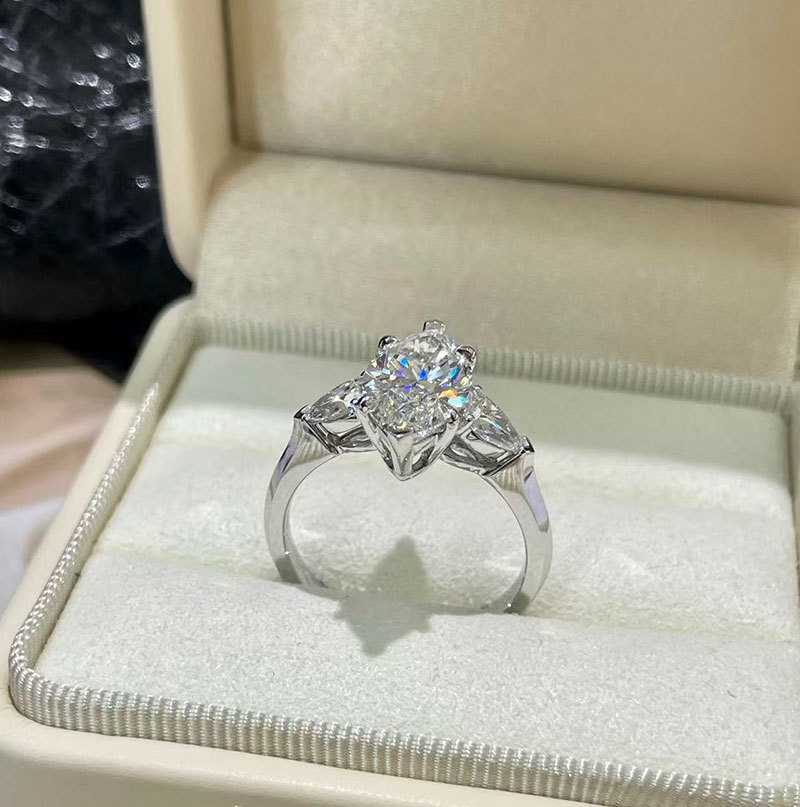 Platinum Pt950 Cultured Diamond Ring 2 Carat Marquise Diamond D Color Vs Luxurious and Elegant Real Gold and Real Diamond Customization