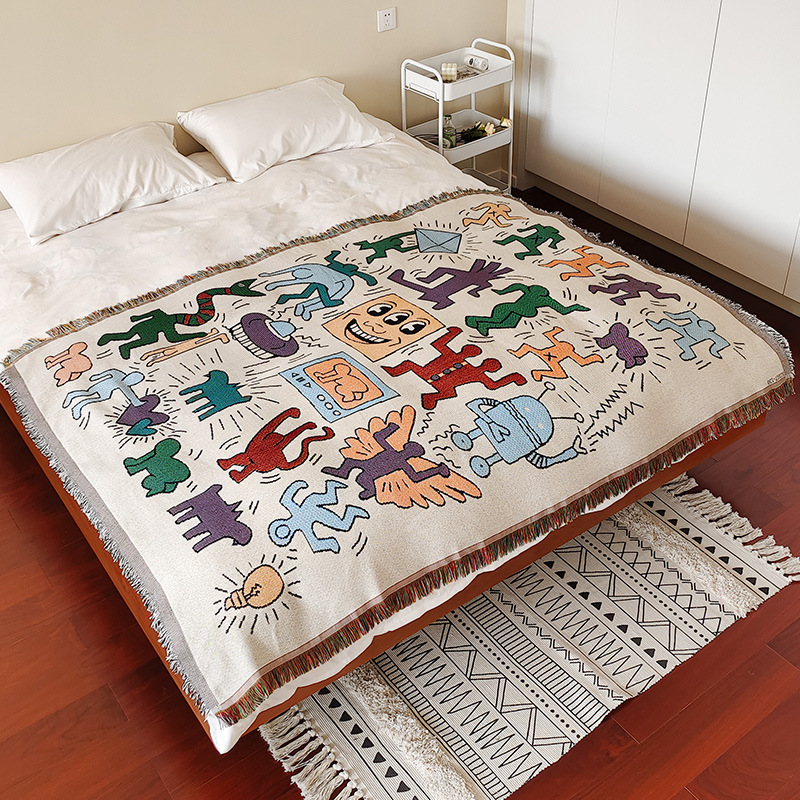 Bohemian style cotton yarn jacquard cover blanket bed end decoration towel hotel linen hotel homestay bed flag bed end towel