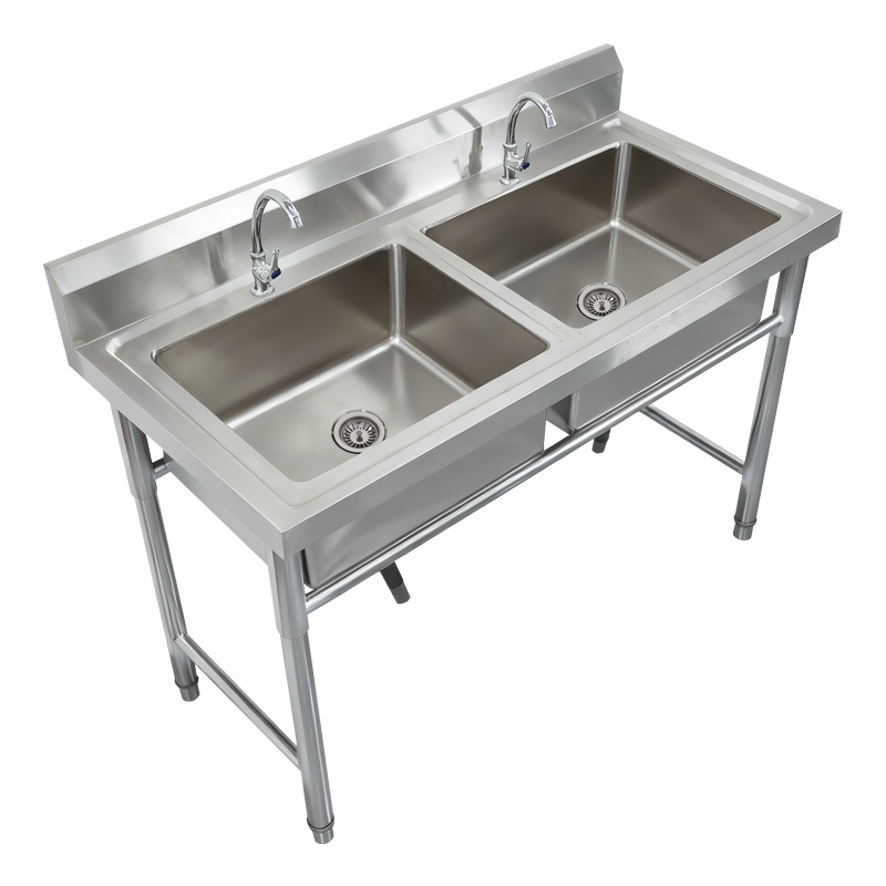 Commercial 304 Stainless Steel Sink Single, Double and Three-Slot School Wash Basin Kitchen Canteen Dishwashing and Vegetable Disinfection Household