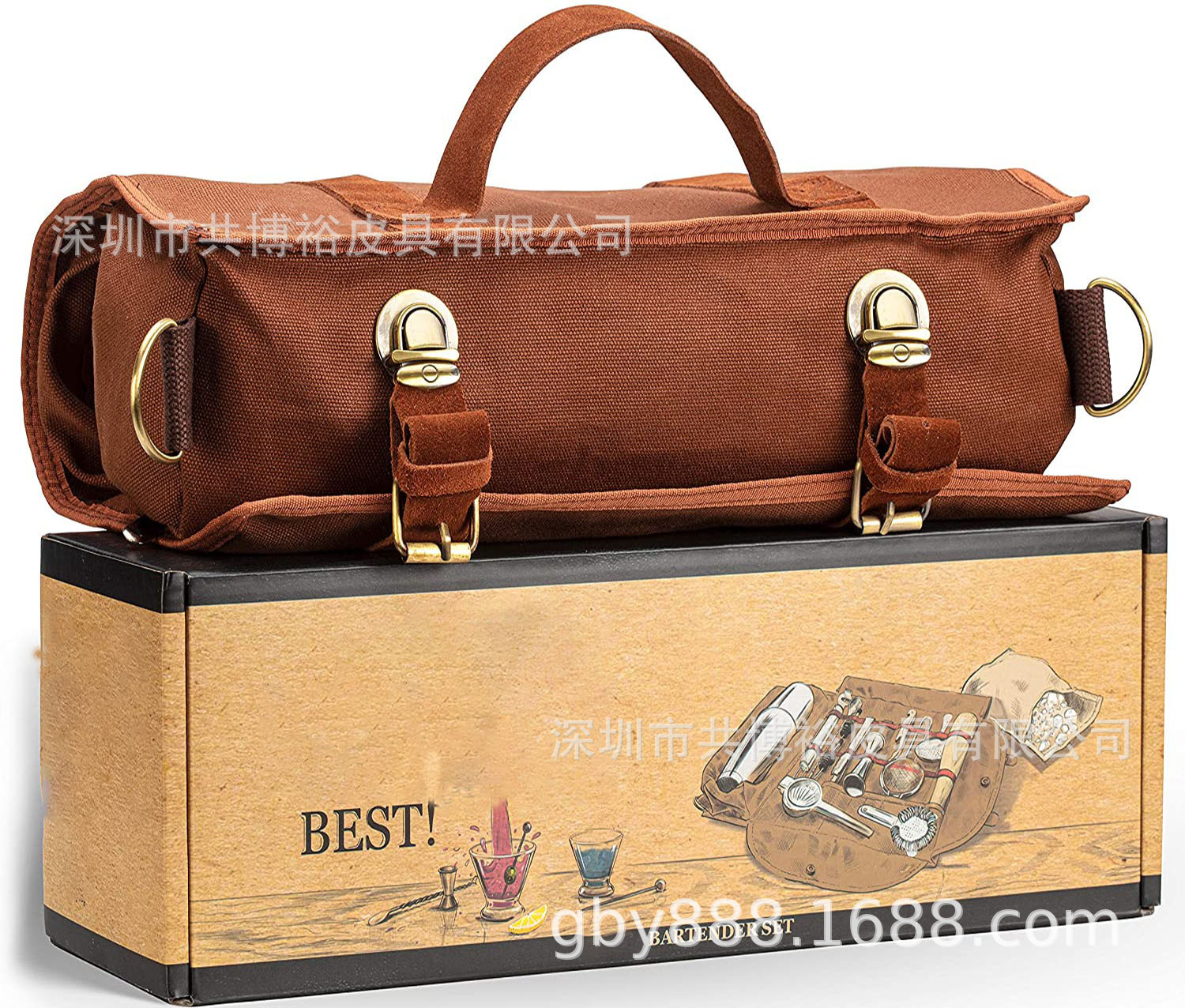 Customized Canvas Mixing Tool Storage Bag Bar Mixer Set Tool Kit Storage Roll Bag Portable Shoulder Bag