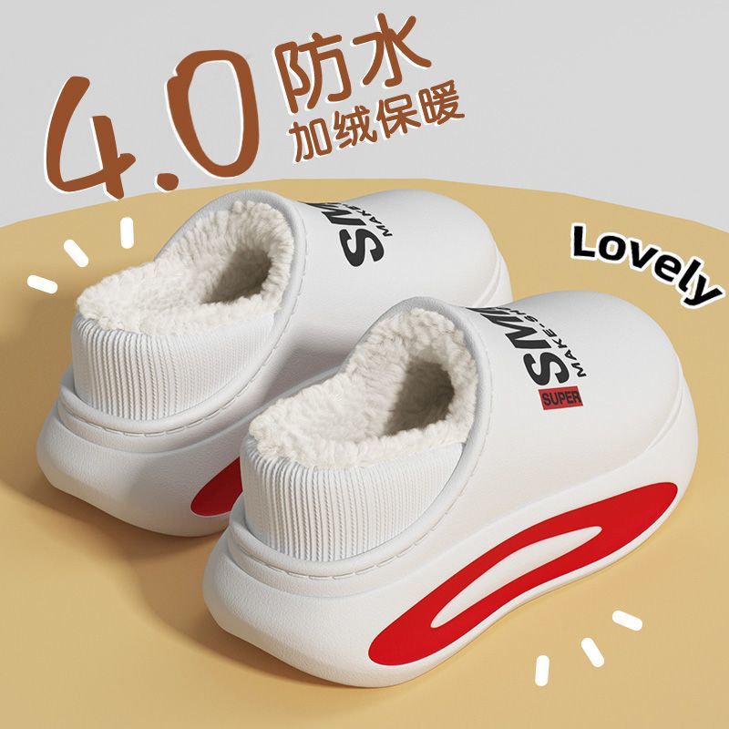 Waterproof Cotton Slippers for Men 2025 Winter Fleece-Lined to Heattech Home Indoor Bag Heel Cotton Shoes for Outer Wear Non-Slip Cotton Slippers