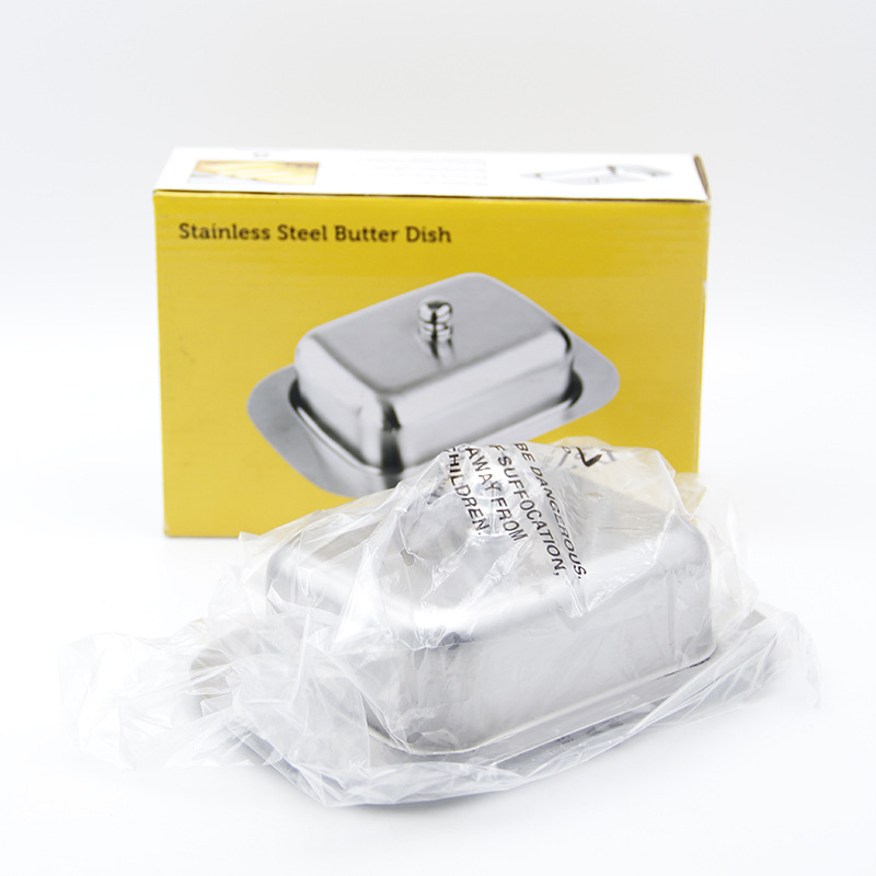 Butter Box European Style Stainless Steel Butter Box with Lid Food Grade Square Butter Box Butter Dish Plastic Lid Butter Dish