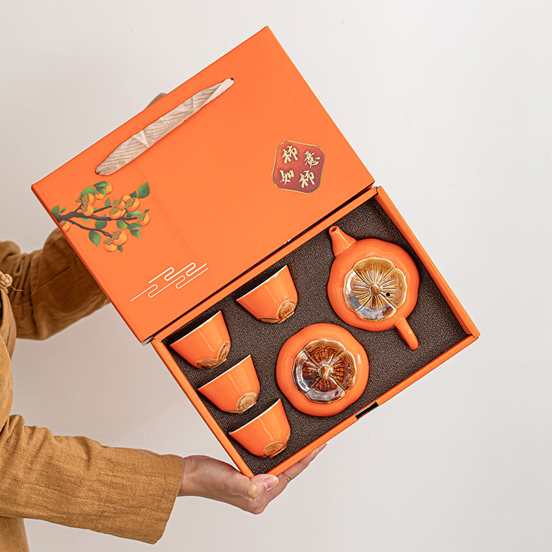 Ceramic Persimmon Persimmon Everything Goes Well Tea Set Gift Box Set Persimmon Teapot Handy Gift Custom Gift Business Souvenir