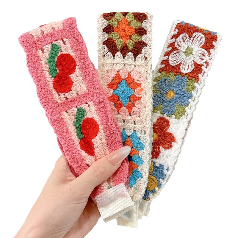 Floral Knitted Headband with Bangs, French-Style Hair Patch, Magic Hair Patch for Women, Non-Pressing Hair Hoop, Face-Washing Headband, Hair Accessory