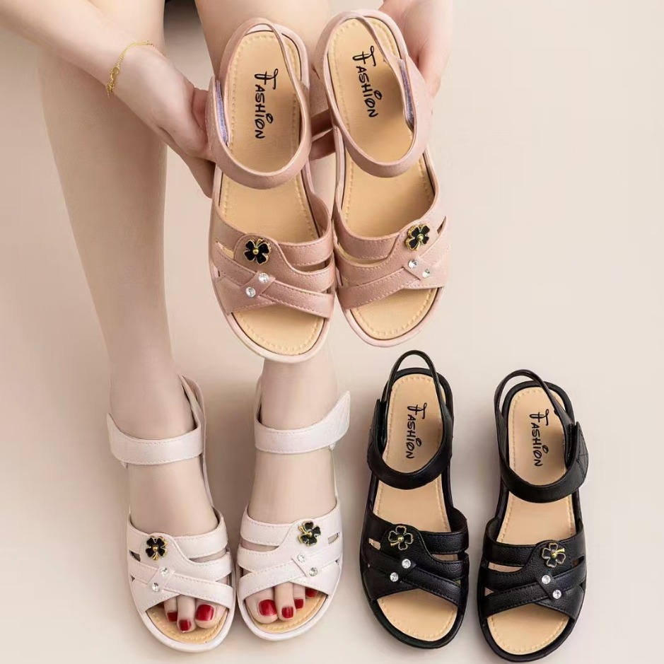 Summer New Fashion Women's Wedge Sandals Non-Slip Wear-Resistant Outer Wear Breathable Thick-Soled Mom Sandals Wholesale