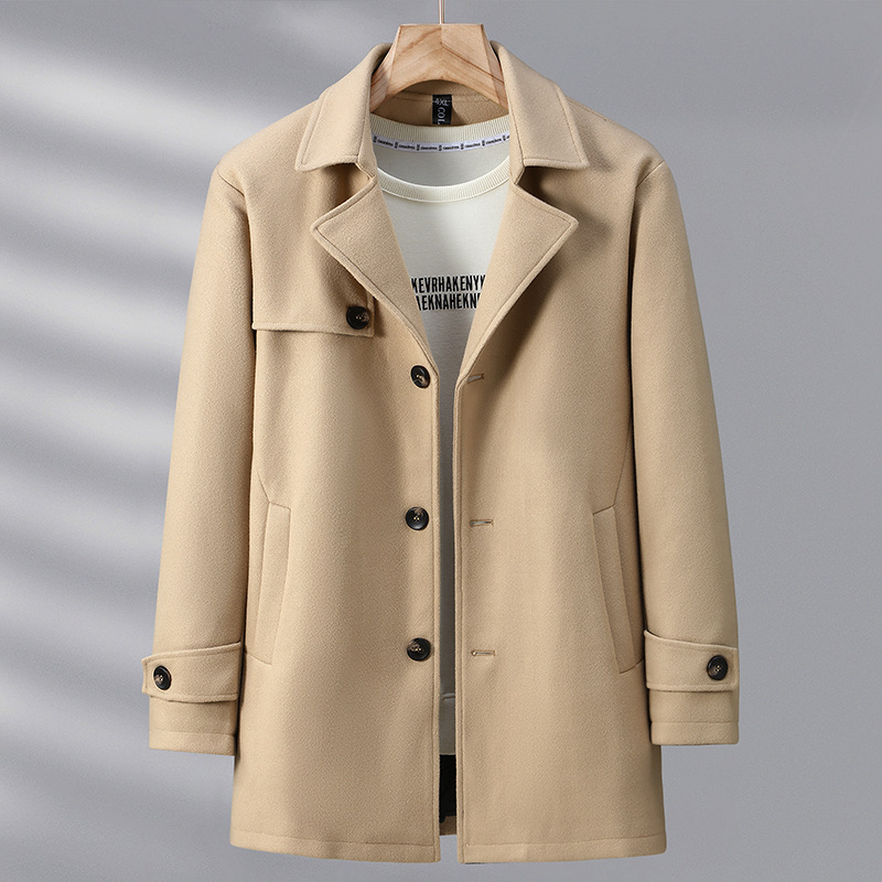 中长款呢子秋冬大码男士胖子加肥加大休闲双面呢子西服外套风衣