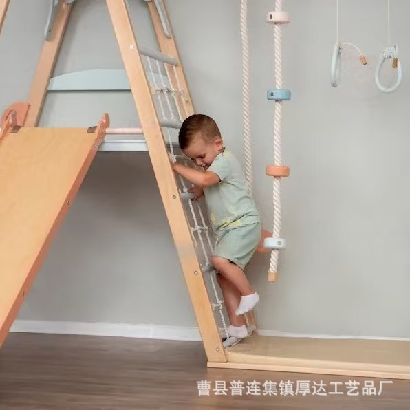 Cross-border Solid Wood Rock Climbing Rack Indoor Game Baby Swing Rack Educational Training Slide Wooden Climbing Rack