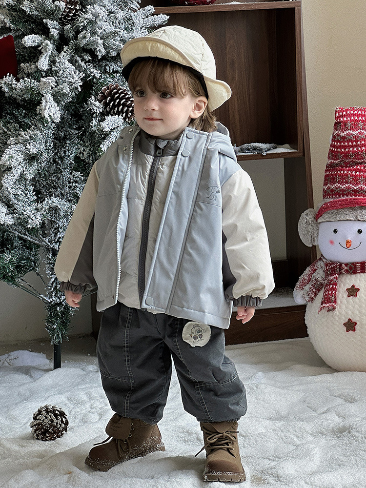 Boys' Color-Blocked Jacket, Winter Baby Three-In-One Jacket, down Liner, Baby Detachable Two-Piece Set, Category a