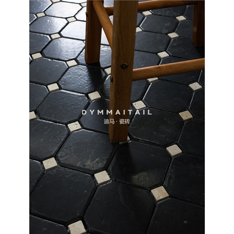 Черная ретро известняковая восьмиугольная мозаика Ванная комната Кофейня Коммерческое пространство B&B Матовые каменные плитки для пола