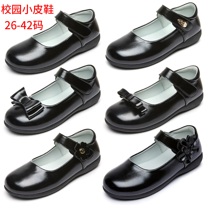 Прямые кожаные черные туфли для девочек, туфли для выступлений, принцессные туфли, маленькие кожаные туфли для учеников начальной школы, мягкосоленные туфли для школы