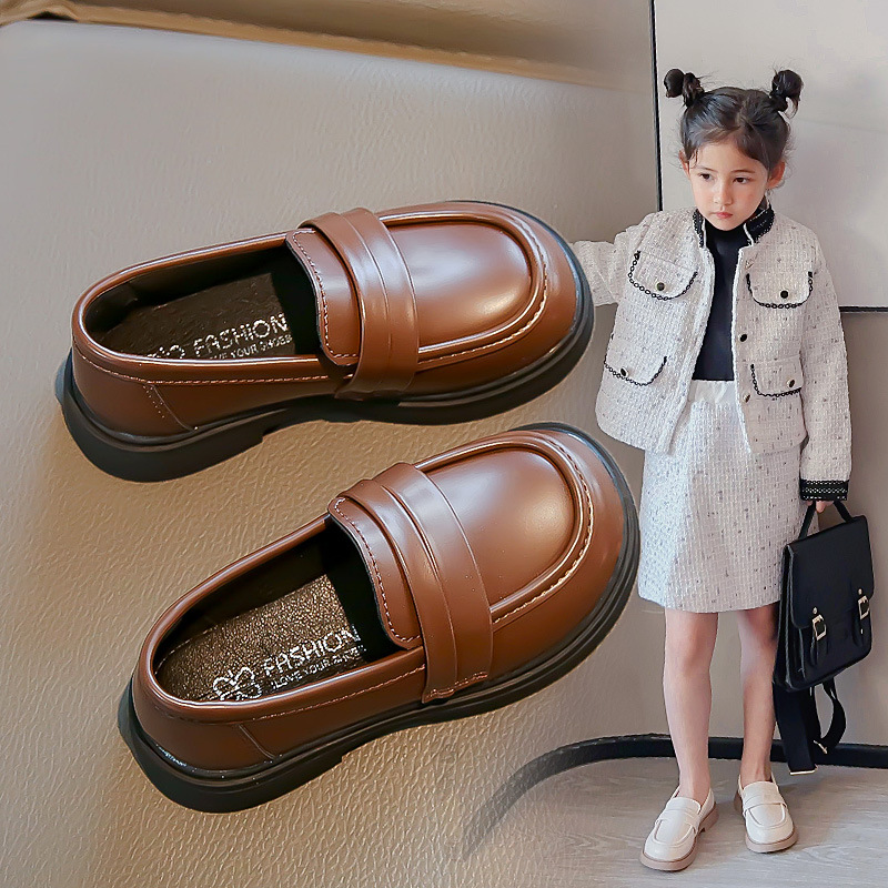 Girls' Leather Shoes 2026 Spring and Autumn New Style Children's Soft-Soled Princess Shoes Black Student Shoes Slip-On Casual Loafers