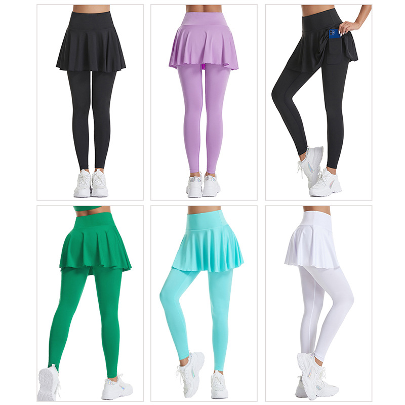 Silk Pattern Cross-Border Pleated Yoga Skirt Pants for Women, Autumn and Winter Anti-Exposure Sports Skirt, High-Waisted Butt-Lifting Fitness Tennis Skirt