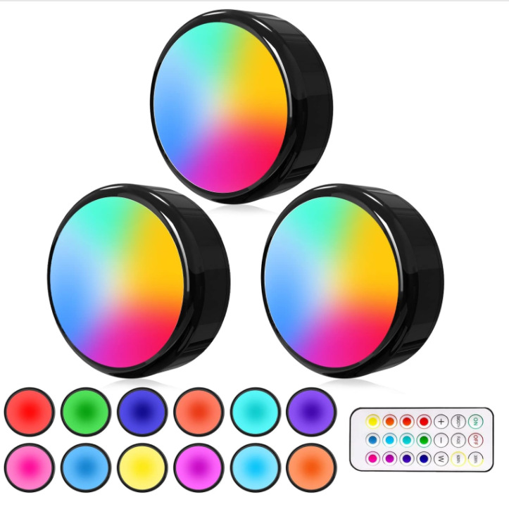 Cross-Border Small Night Light Led Sound-Activated Light, 13-Color Rgb Bedroom Wall Cabinet Battery-Powered Spotlight, Rgb Atmosphere Light