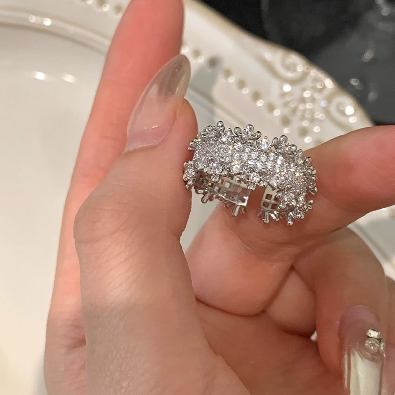 925 Sterling Silver Ring for Women, Baby's Breath, Ins Niche High-End Open Adjustable Index Finger Ring, New Style for Girlfriend