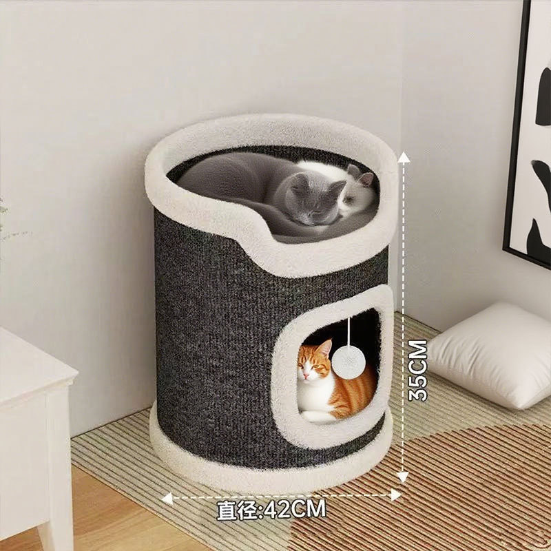 Cat Nest, Cat Climbing Frame, Cat Tree, Cat Scratching Board, All-In-One, Universal for All Seasons, Winter Warm Semi-Enclosed Bucket, Double-Layer Three-Layer Cat Nest