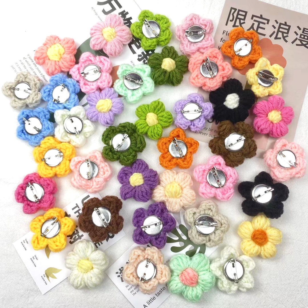 Фабричная ручная брошь из цветов 4 см, пуф цветок, вязаная шершавая брошь, аксессуары для одежды