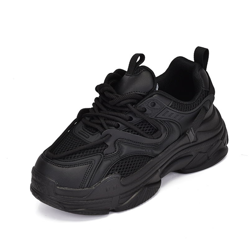 Men's Shoes Summer New Mesh Shoes Breathable Thick Sole Height Increased Black 2023 New Men's Casual Sports Shoes Fleece-lined