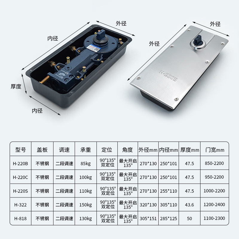 Glass Door Floor Spring 220B/818/322 Rimless Glass Door Floor Spring Universal Rimless Glass Door Accessories