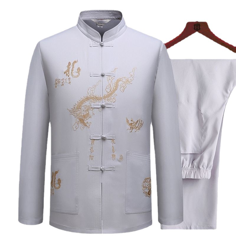 Tang suit middle-aged and elderly men's clothing Hanfu spring and summer Dad long-sleeved shirt suit Grandpa short-sleeved Taiji morning exercise clothes