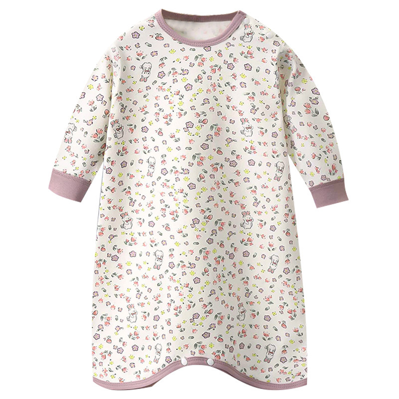 Baby nightdress anti-kick spring and autumn children's pajamas cotton long-sleeved jumpsuit Four Seasons boys and girls baby nightgown home wear