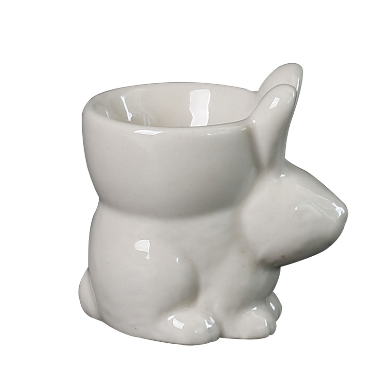 Hand-painted rabbit egg holder ceramic egg cup creative three-dimensional cartoon ornaments ring beauty sundries storage box