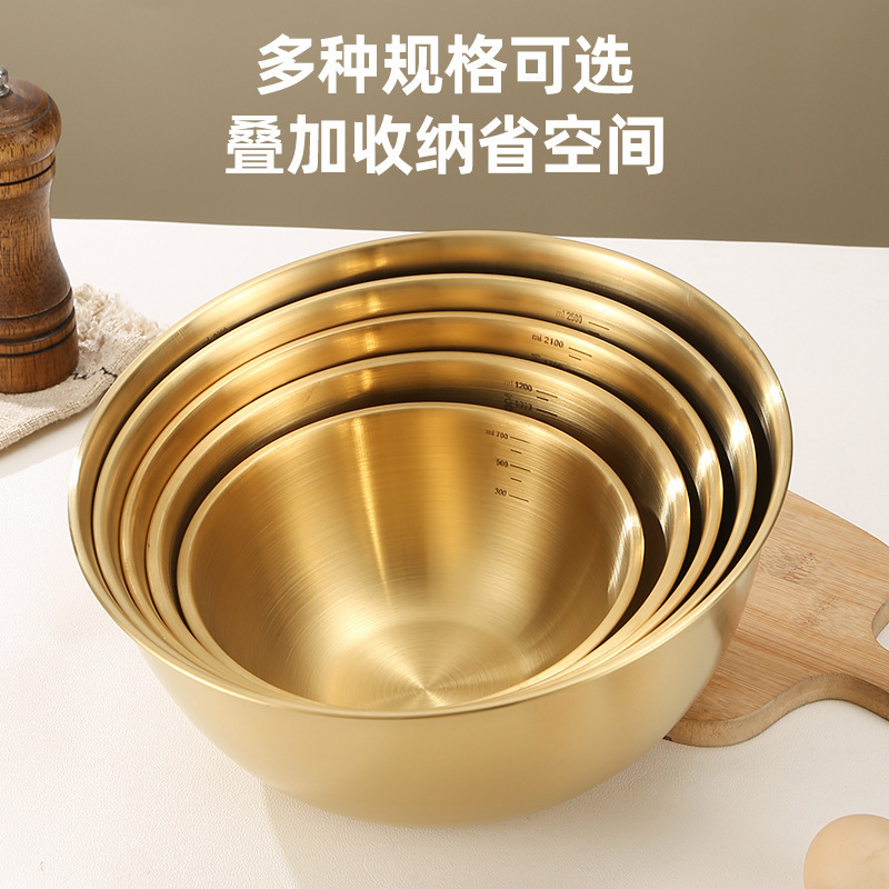 Thickened Stainless Steel Multi-function Cooking Basin Household Korean Style Scaled Salah Bowl Egg-beating Basin and Noodles Multi-purpose Basin