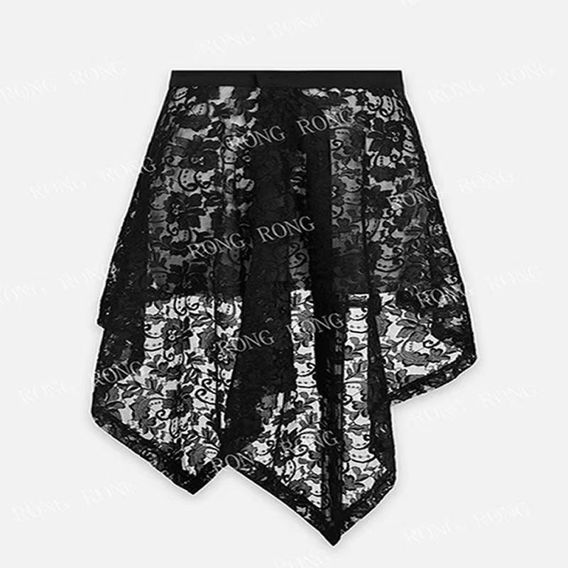 Wear a Lace Black Butt Curtain Girdle with a Soft High-Waisted Versatile Short Skirt in Summer and an Irregular Skirt with an Irregular Hem