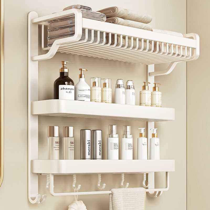 Factory supply cream wind space aluminum towel rack non-perforated toilet rack toilet bathroom integrated rack