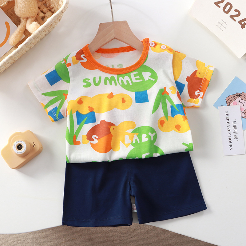 New Kidsren's Short-Sleeved Suit Kidsren's Short-Sleeved Shorts Girls Summer Single-Piece Boys' T-Shirt Two-Piece Baby Clothes