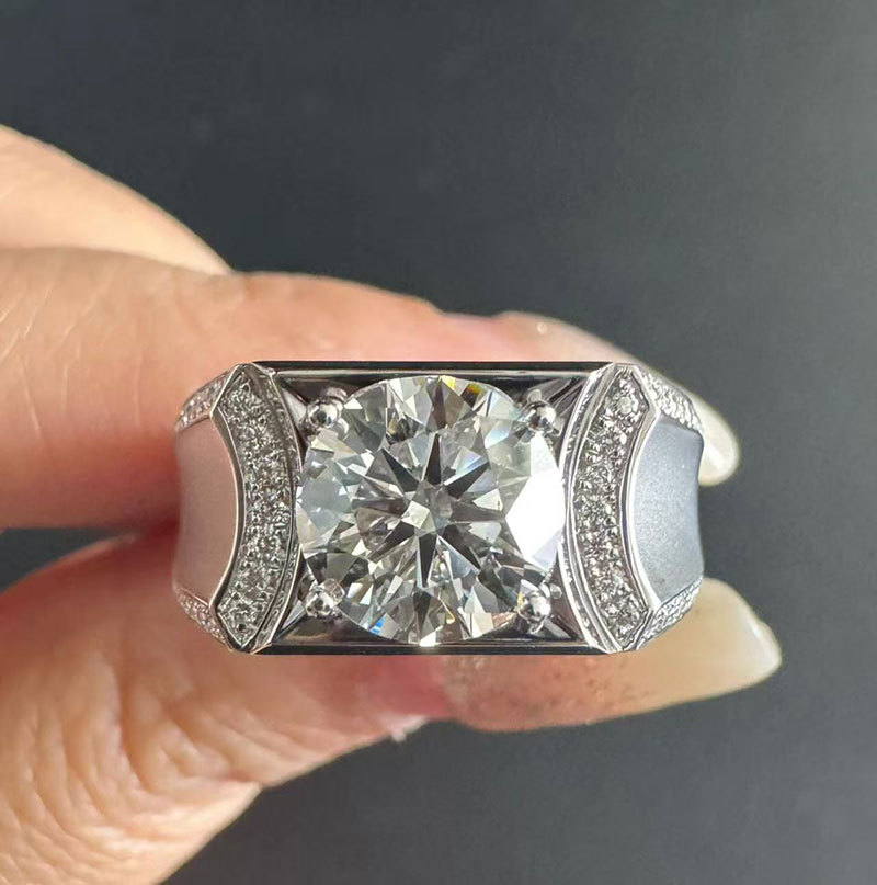 Мужское кольцо из платины Pt950 с 2-каратным круглым культивированным алмазом, мужское кольцо из 18К золота, модное и универсальное