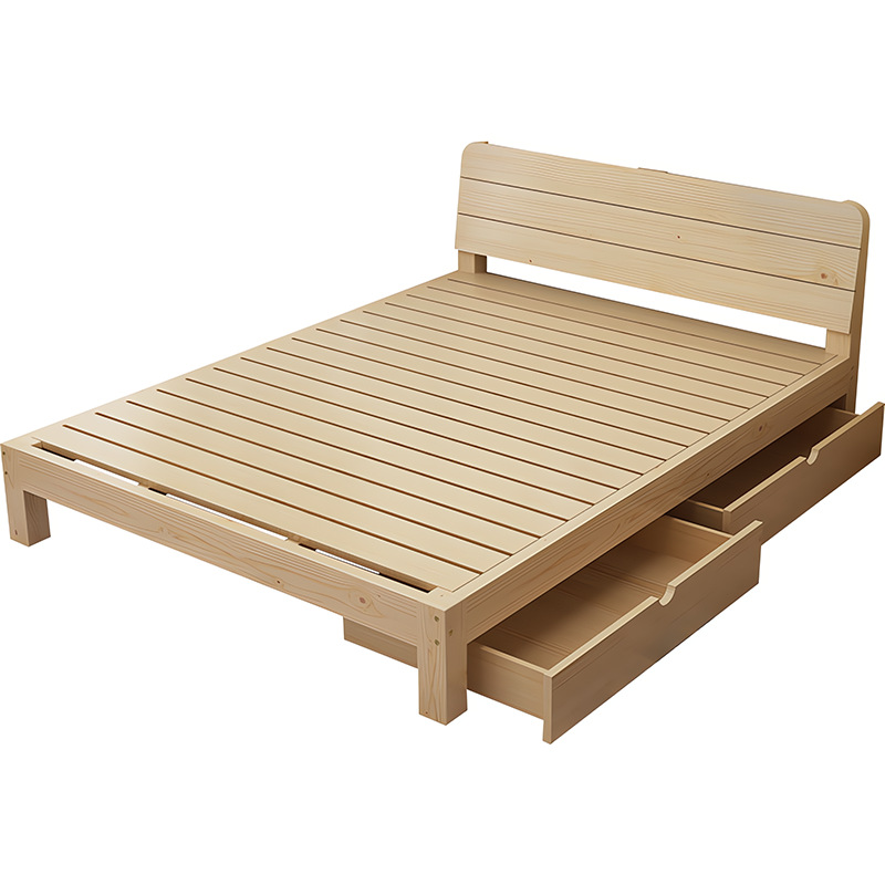 Solid Wood Bed 1.5 m Bed Frame Double Bed Economical Modern Simple 1.8 Rental Room Simple Single Bed 1.2m Full