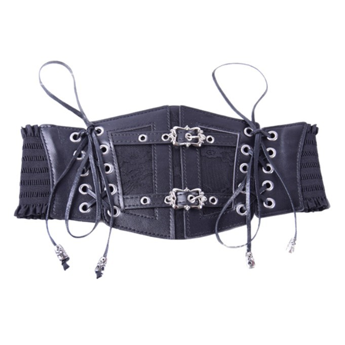 Factory direct lace strap leather waist seal women's decorative body shaping European and American retro metal buckle elastic waist
