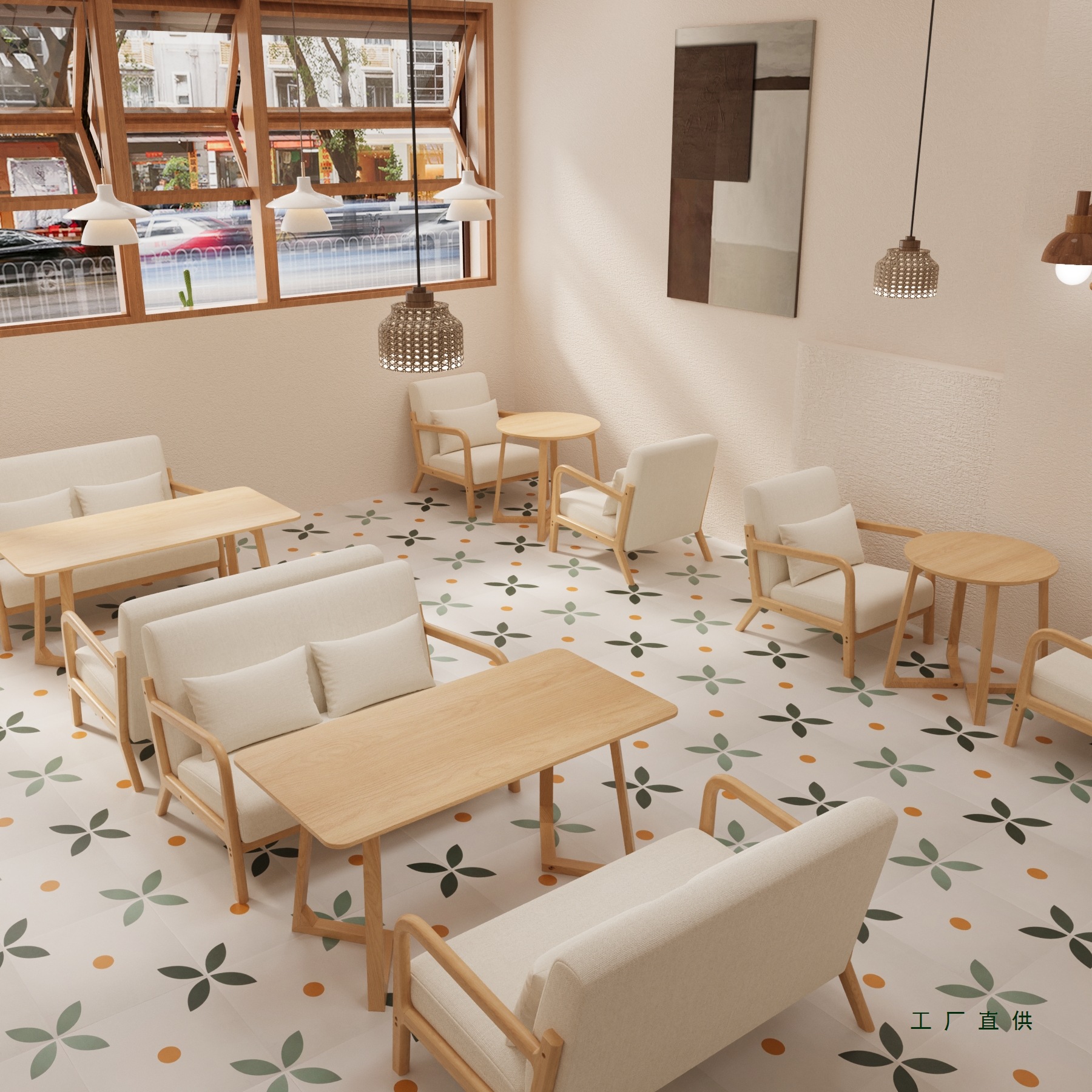 Диван и стул в кремовом стиле для кафе, комбинация для магазина молочного чая, западного ресторана, зоны отдыха и переговоров