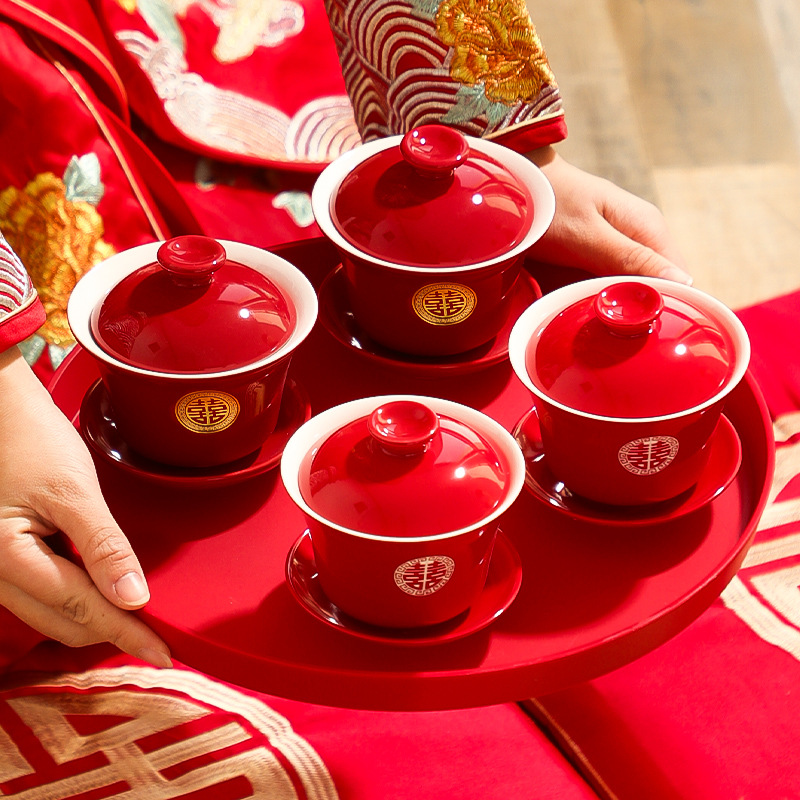 Jing tea cup wedding suit wedding modified a pair of Xi character Red Wedding tea cup tea set wedding supplies