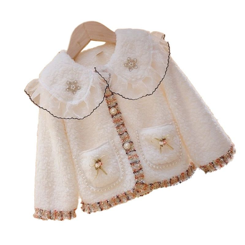Girls' Chanel-Style Doll Collar Jacket with Fleece Lining, Thickened 2025 Winter New Korean Version Children's Trendy Coat