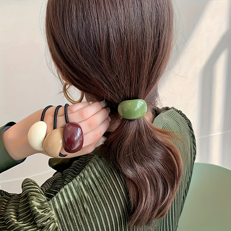 Simple Geometric Oval Hair Tie, Fashionable Half-Round Ponytail Hair Rope, Black Rubber Band, Dongdaemun, South Korea