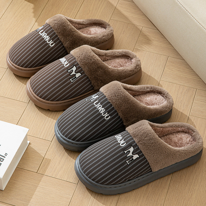 New winter extra-large cotton slippers men and women PU leather slippers waterproof thick-soled home indoor non-slip warm shoes 50