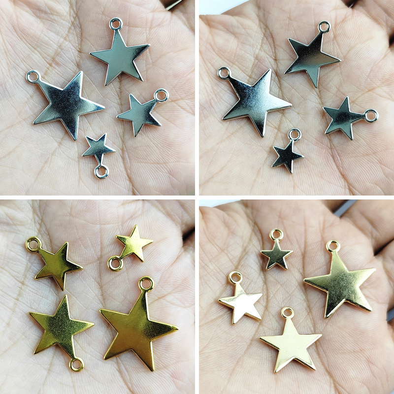 diy zinc alloy jewelry accessories all-match pendant flat five-pointed star necklace decorative pendant earrings star pendant