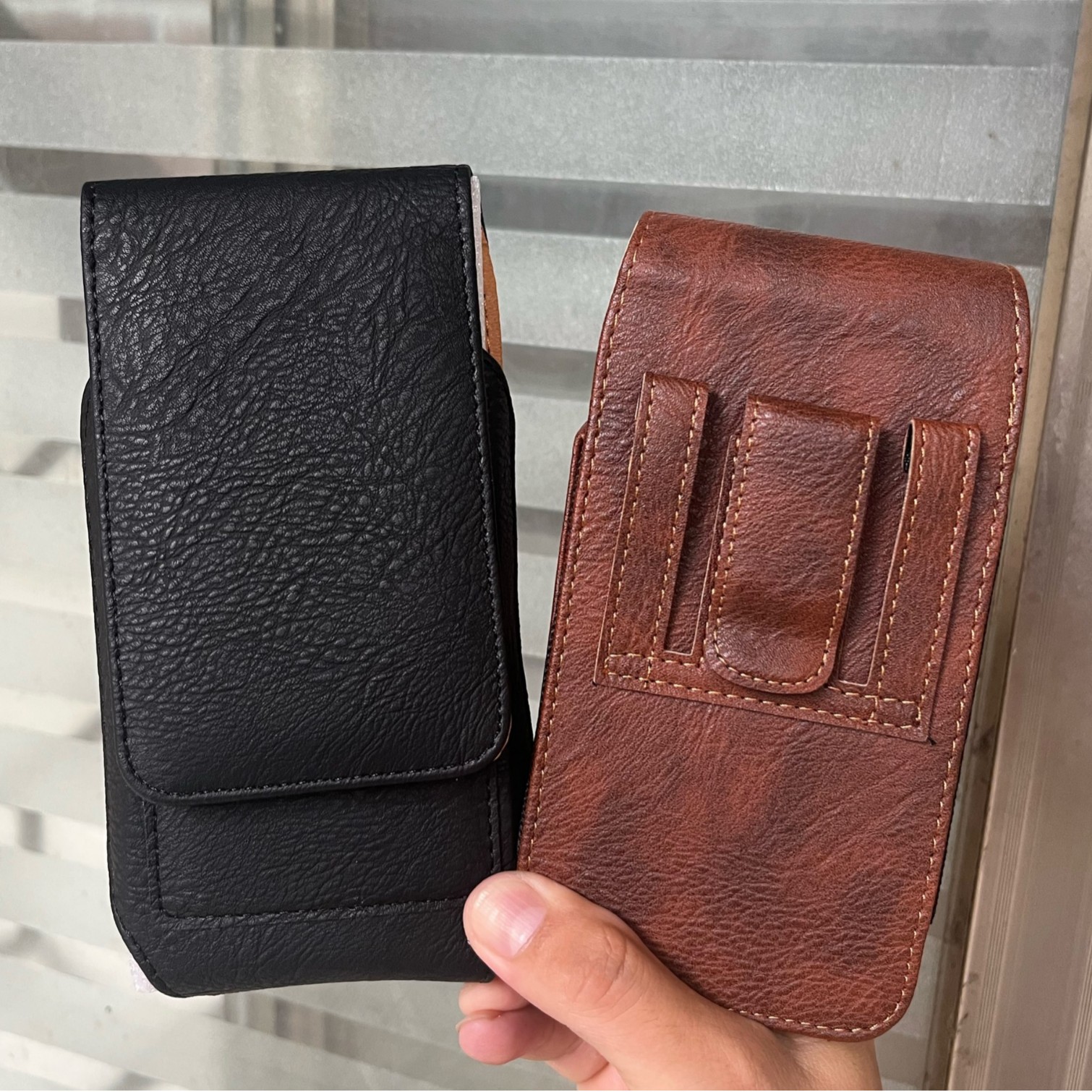 New Leather Texture Card Vertical Style with Open Buckle Waist Bag 5/5.5/6.0/6.5 Belt Phone Pouch Waist Hanging Elderly Leather Case