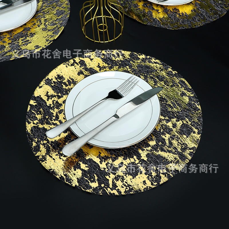Gold Foil Disposable Mesh Placemats, Gold Metal Round Foil Grid Table Mats, Wholesale Light Luxury Style