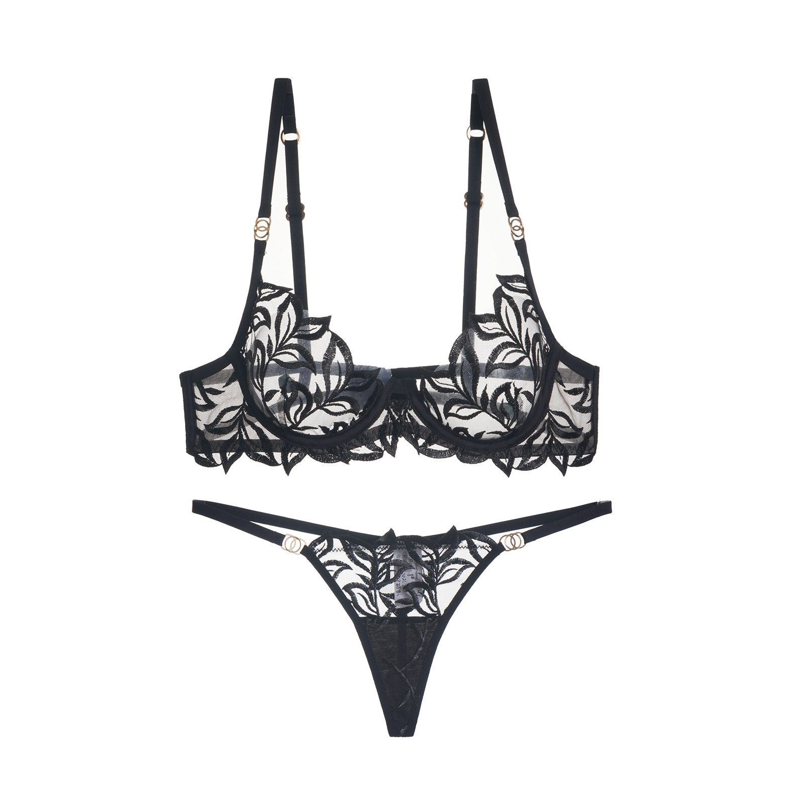 Hot-Selling New Cross-Border Classic Embroidered Bra and Panties Two-Piece Set Women's Intimates Set Fishbone Foreign Trade Exclusive Bra