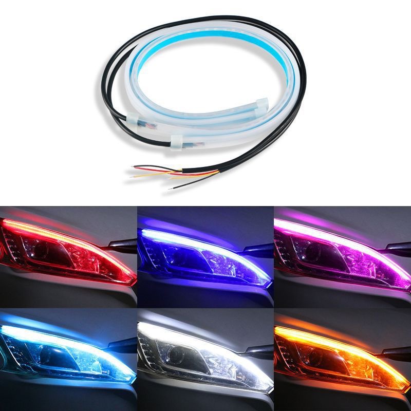 Car ultra-thin LED daytime running light start scanning running water with turn two-color light guide strip tear light decorative silicone