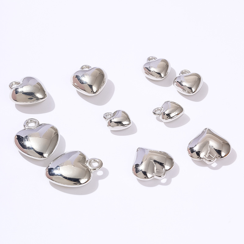 Ccb Silver Peach Heart Single Pendant Accessories Multi-Specification Simple Stereo Glossy Heart Necklace Earrings DIY Material