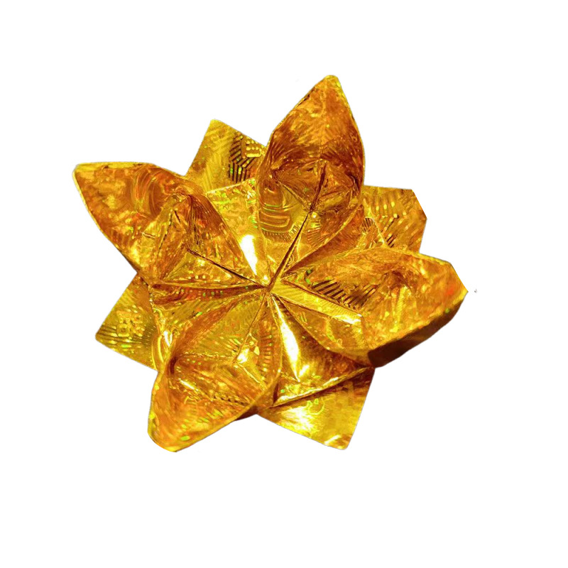 Handmade Nine-Turn Golden Lotus Blessing Paper Ornament, Purely Handmade Folded Eight-Section Good Luck Suitable for Buddhist Halls, Foyers, Courtyards