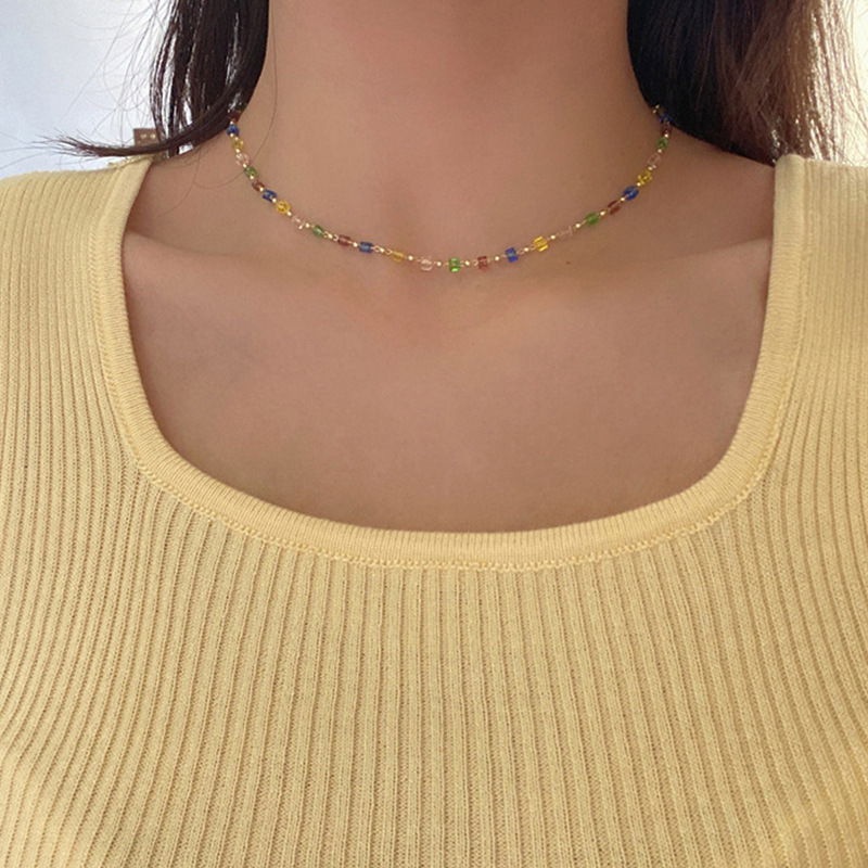 Японское и корейское украшение, простое стильное ожерелье с цветными кристаллами