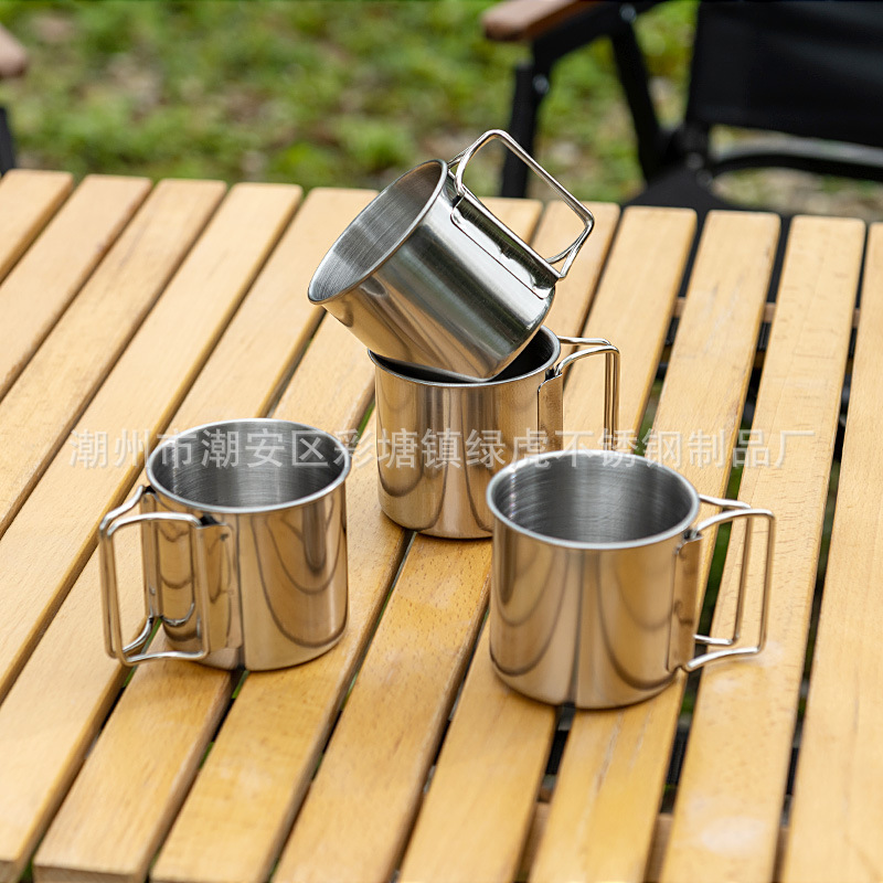 Stainless steel 304 Cup folding handle Cup portable mountaineering camping mouth Cup cross-border supply factory wholesale