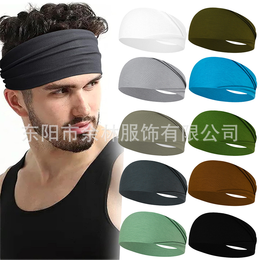 European and American Sports Hair Band Yoga Sweat Absorbing Sweat Guide Band Men's and Women's Running Fitness Headband stretch cotton headscarf solid color hair band