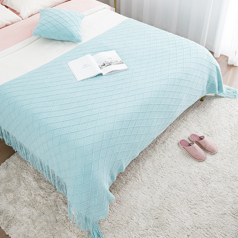 Ins Rhombus Blanket B&B High-End Bedside Towel Knitted Blanket Nap Air Conditioning Soft Leg Cover Sofa Blanket Wholesale